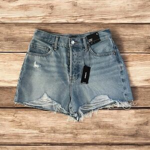 EXPRESS High Rise Distressed Cut Off Button Fly Denim Shorts